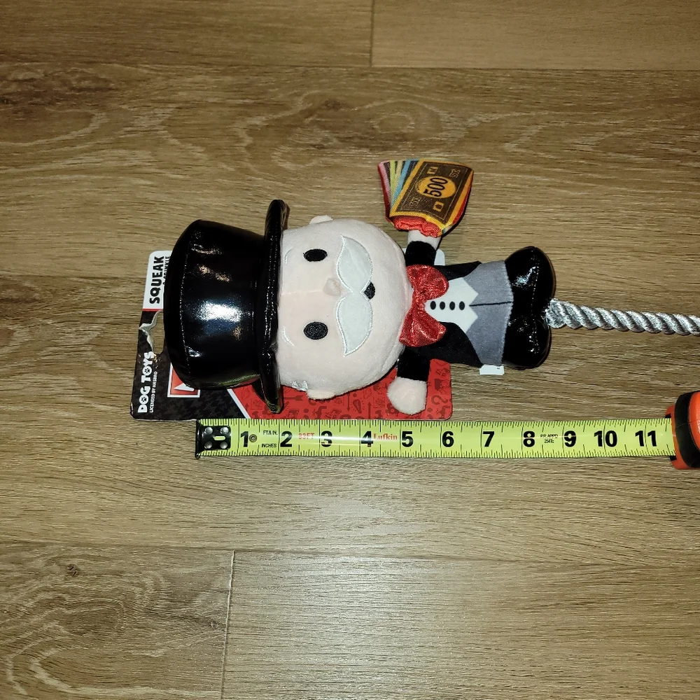 Hasbro Monopoly Milburn Pennybags Squeak & Crinkle Dog Toy Rope New